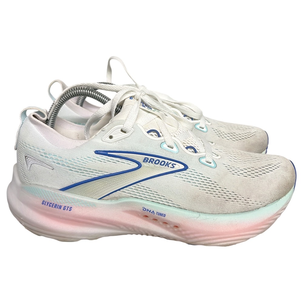 Brooks Glycerin GTS 22 Womens Running Shoes White Blue 1204351B110 Size 10.5